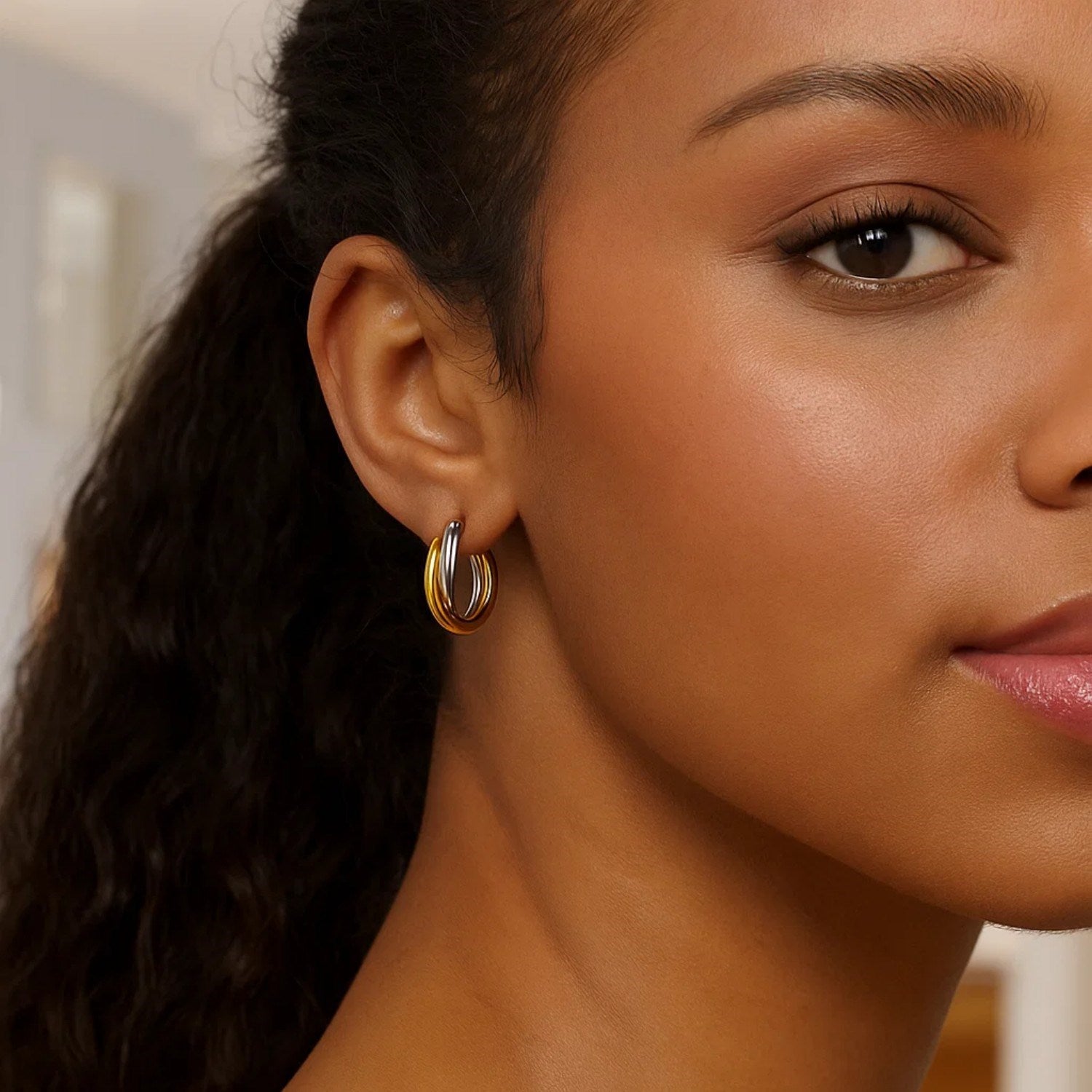 Double Row Hoop in 14K Two-Tone Gold