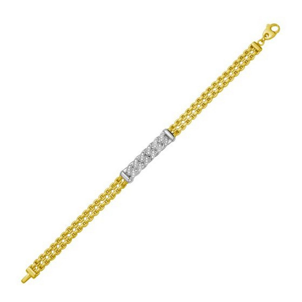 Polished Venetian Link Diamond Pave Curb Bar in 14KT Yellow Gold