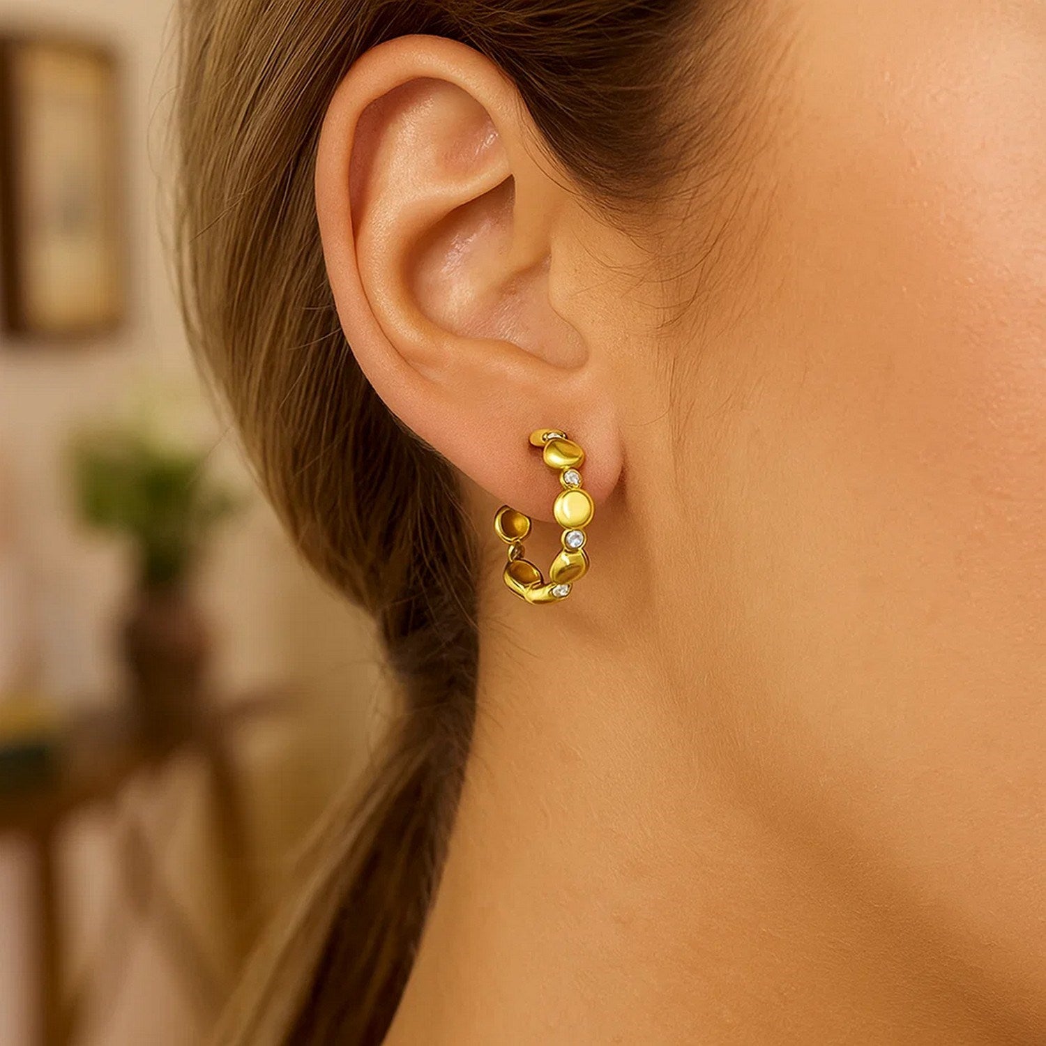 Yellow Diamond Bauble Hoop (0.08cttw) in 14K Two-Tone Gold