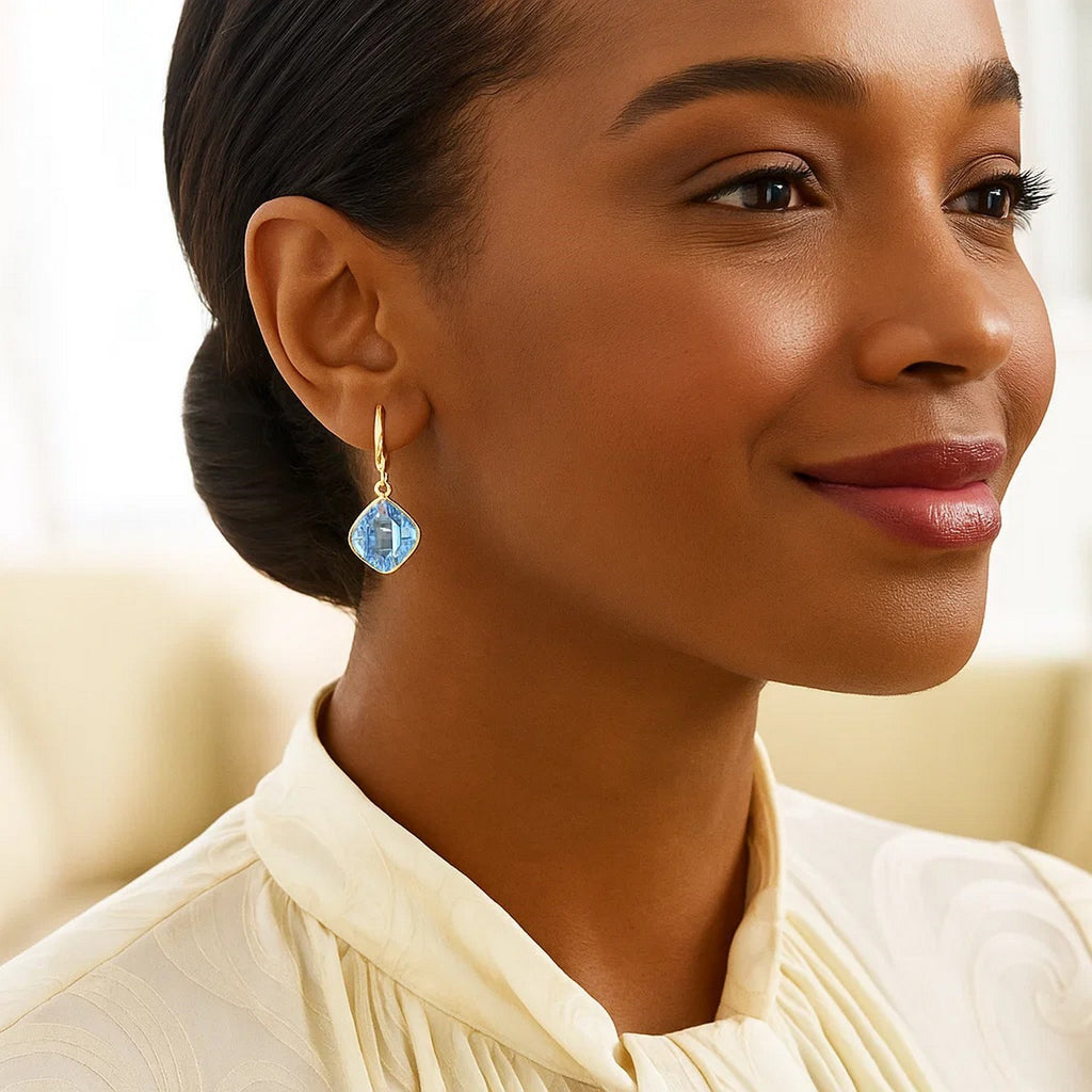 Drop with Blue Topaz Cushion Briolettes in 14K Yellow Gold