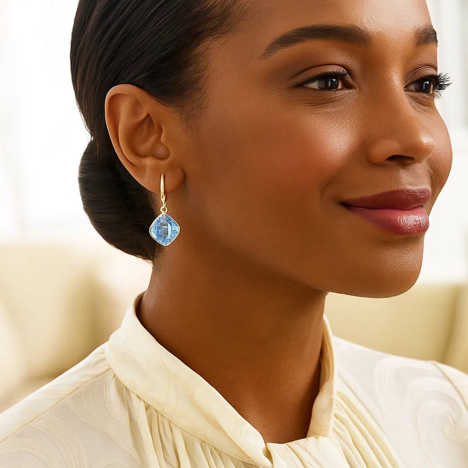 Drop with Blue Topaz Cushion Briolettes in 14K Yellow Gold