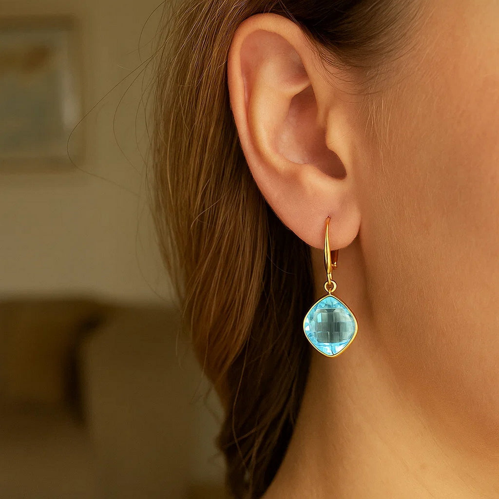 Drop with Blue Topaz Cushion Briolettes in 14K Yellow Gold