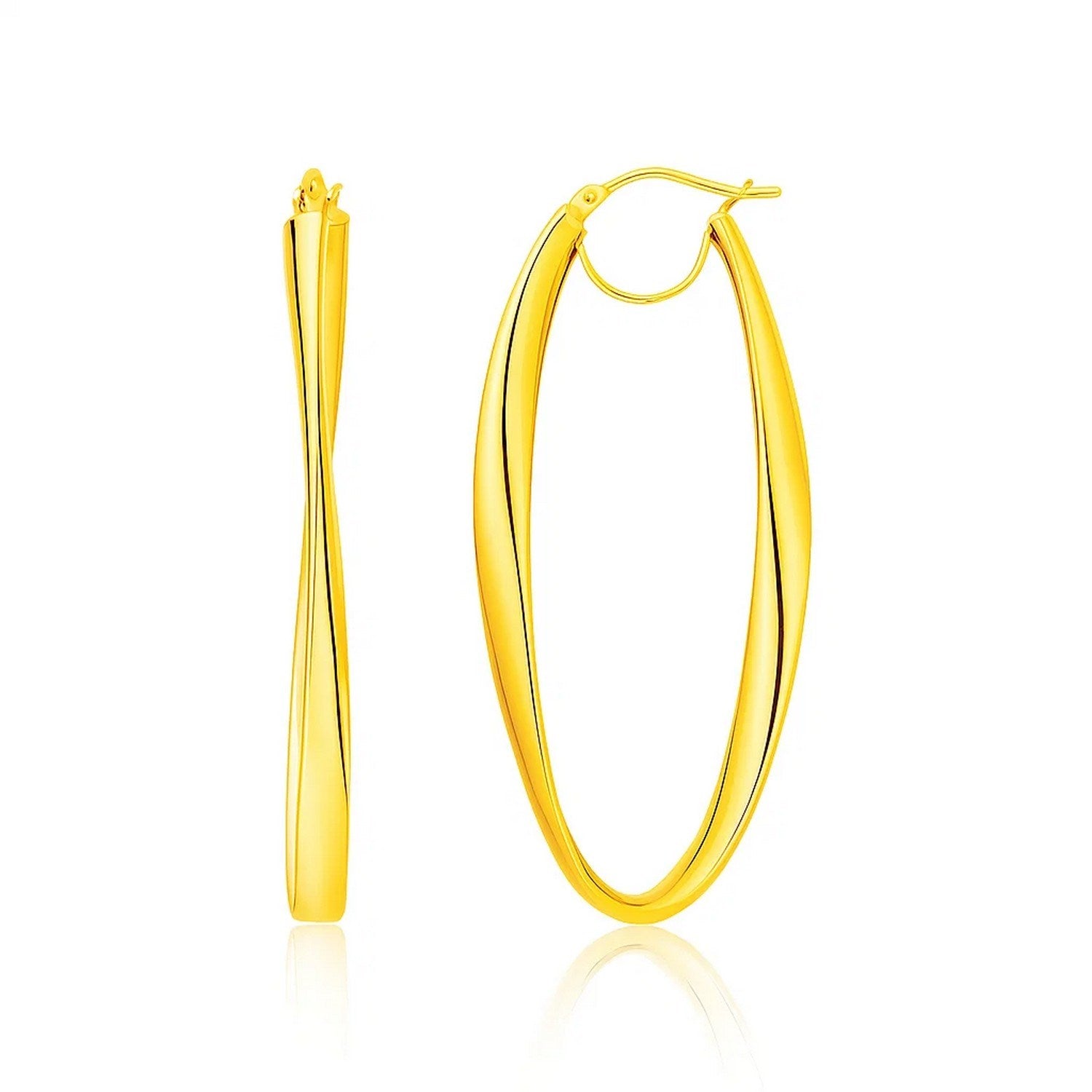 Twist Motif Oval Shape Hoop in 14K Yellow Gold
