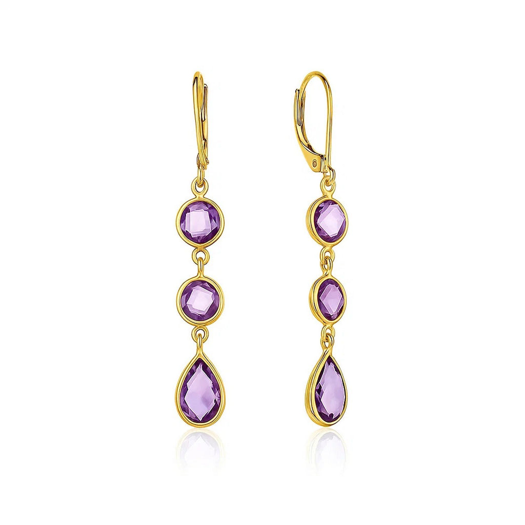 Drop with Round and Pear-Shaped Amethysts in 14K Yellow Gold