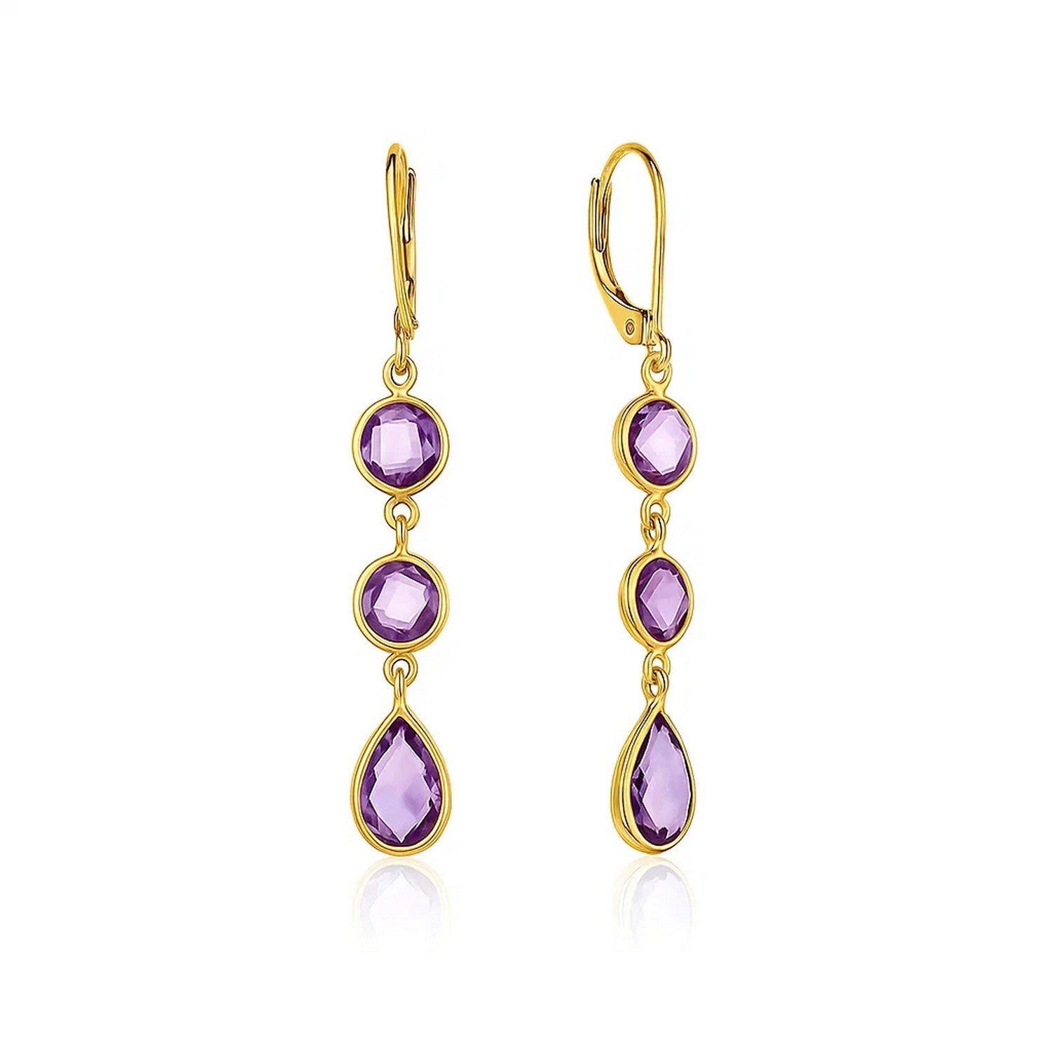 Drop with Round and Pear-Shaped Amethysts in 14K Yellow Gold