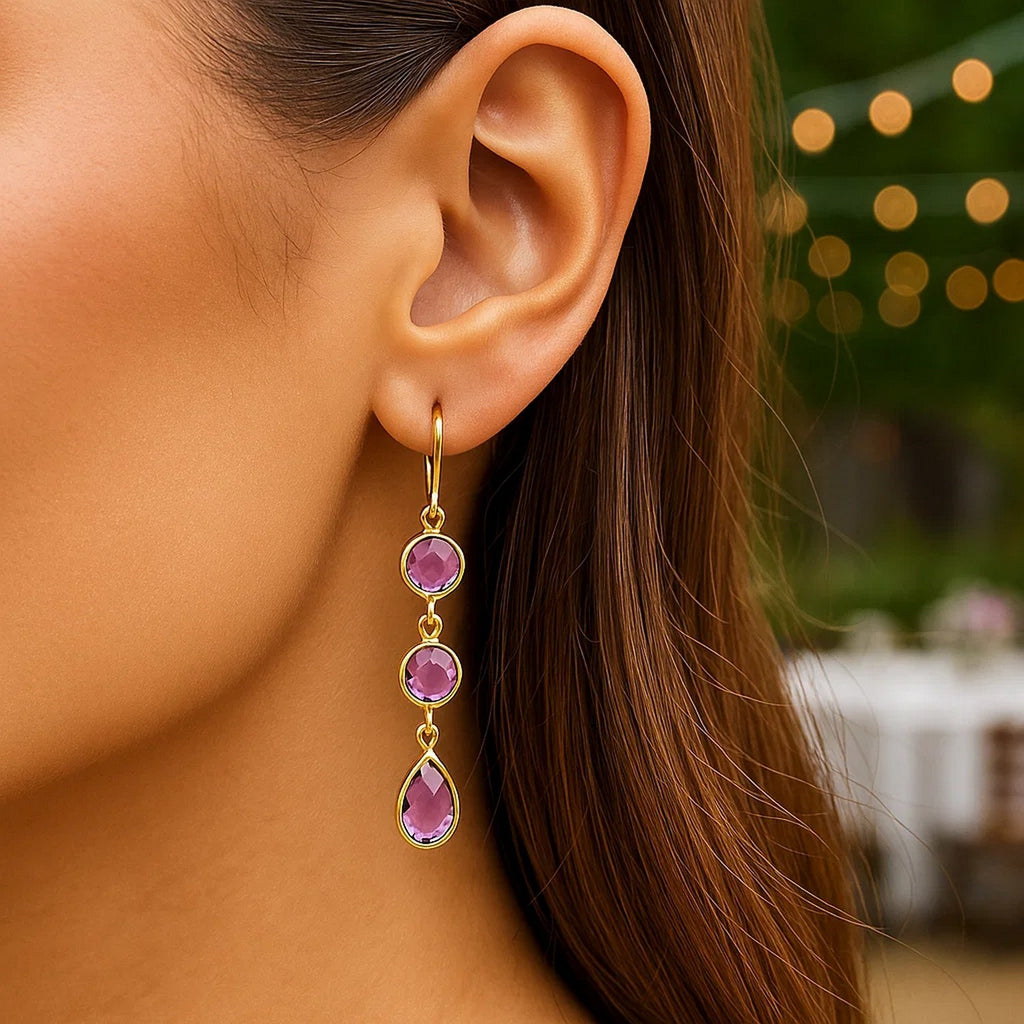 Drop with Round and Pear-Shaped Amethysts in 14K Yellow Gold