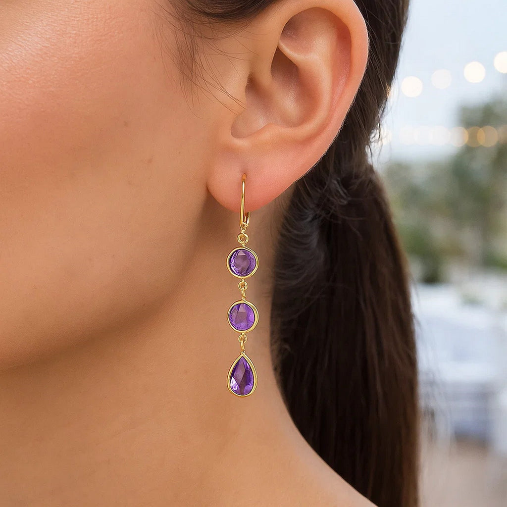 Drop with Round and Pear-Shaped Amethysts in 14K Yellow Gold