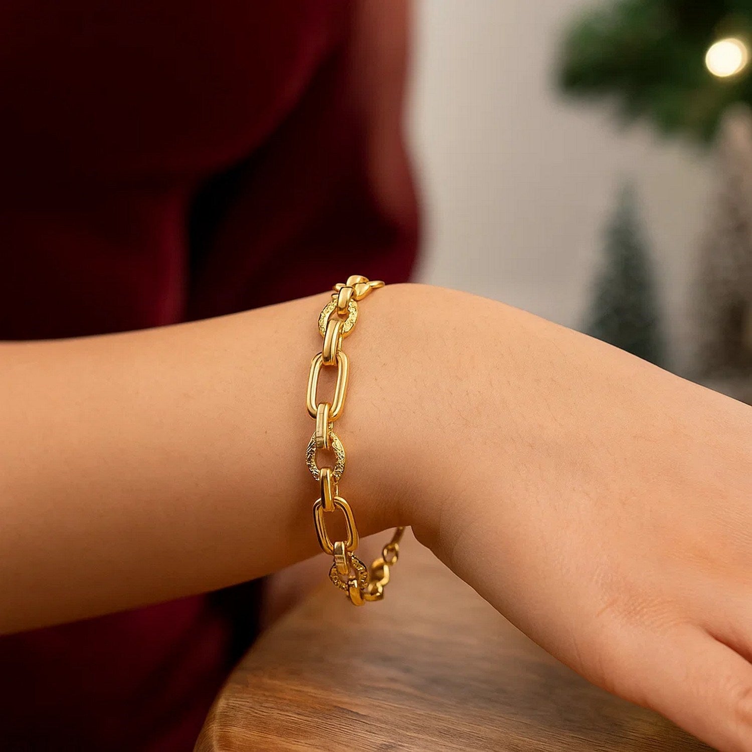 Polished and Textured Link in 14KT Yellow Gold