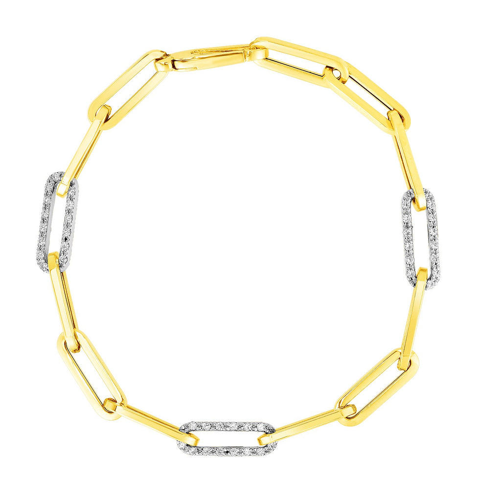 Inch Paperclip Chain with Three Diamond Links in 14KT Yellow Gold