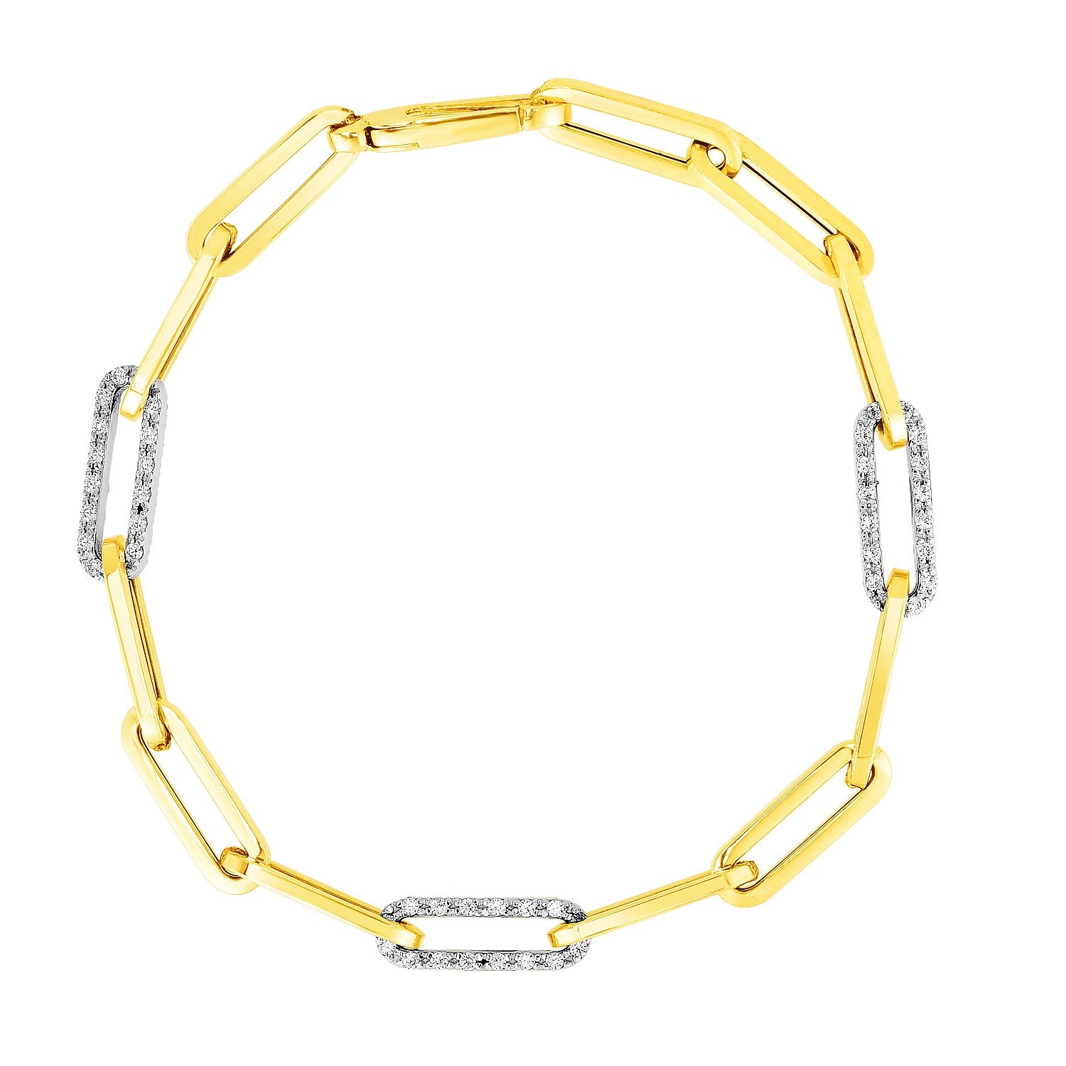 Inch Paperclip Chain with Three Diamond Links in 14KT Yellow Gold
