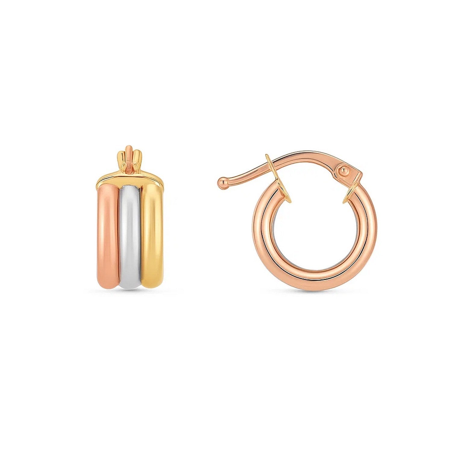 Trilogy Hoops in 14K Tri-Color Gold