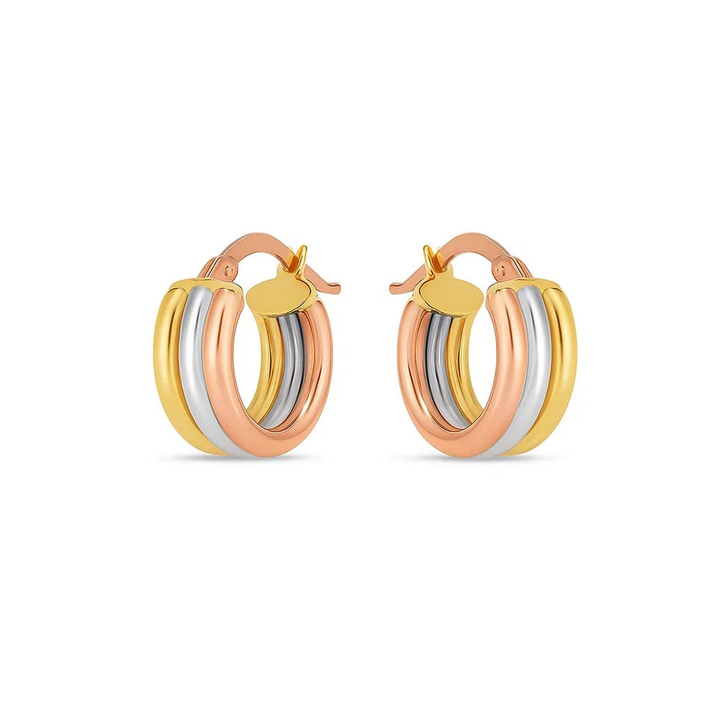 Trilogy Hoops in 14K Tri-Color Gold