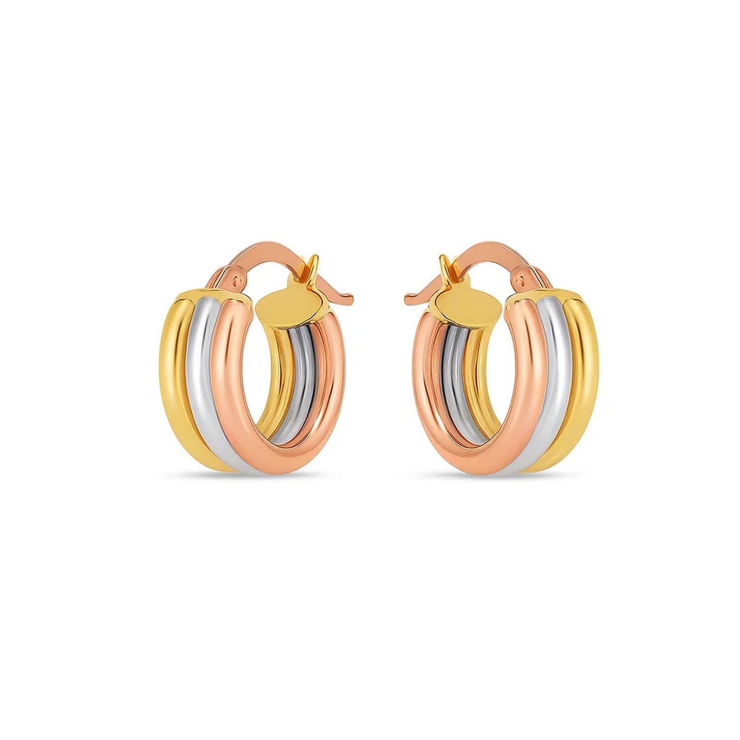 Trilogy Hoops in 14K Tri-Color Gold