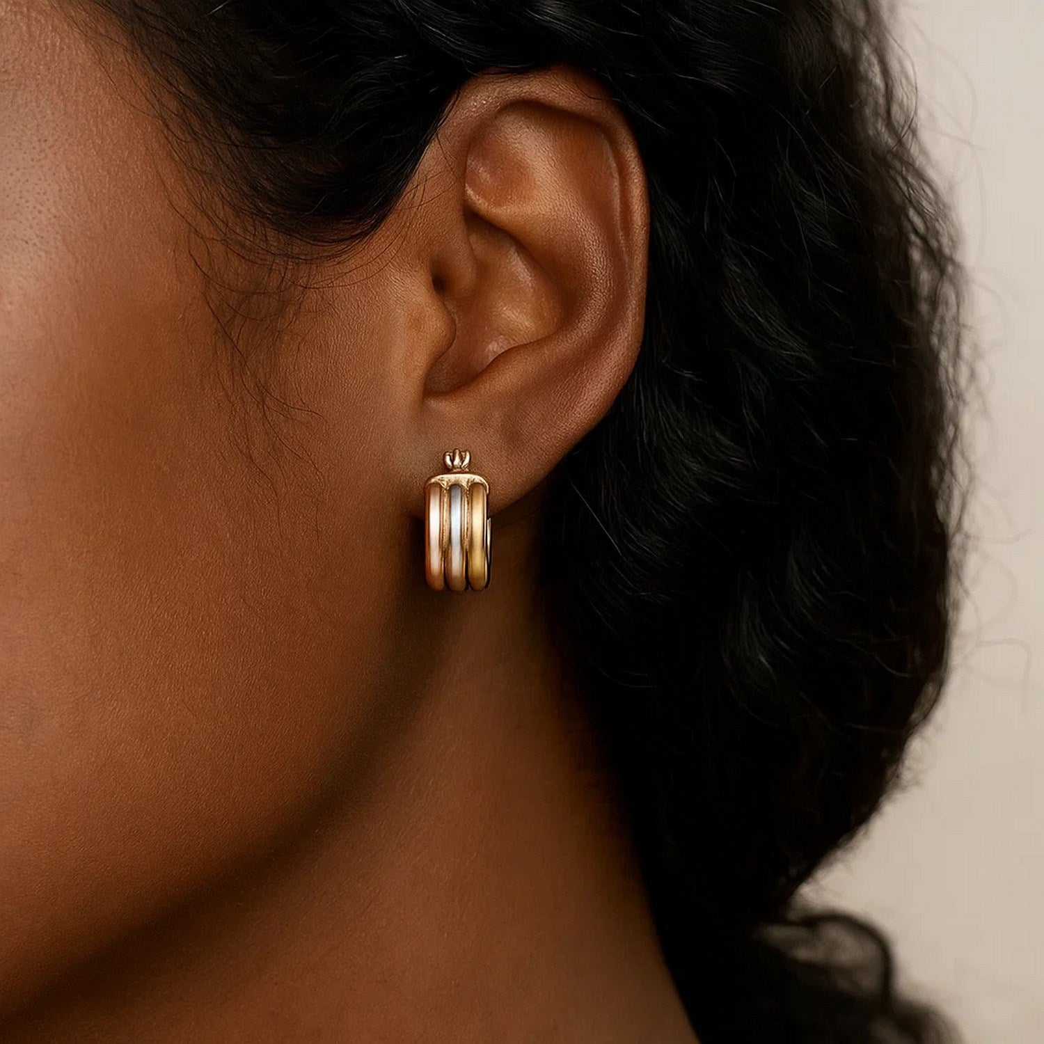 Trilogy Hoops in 14K Tri-Color Gold