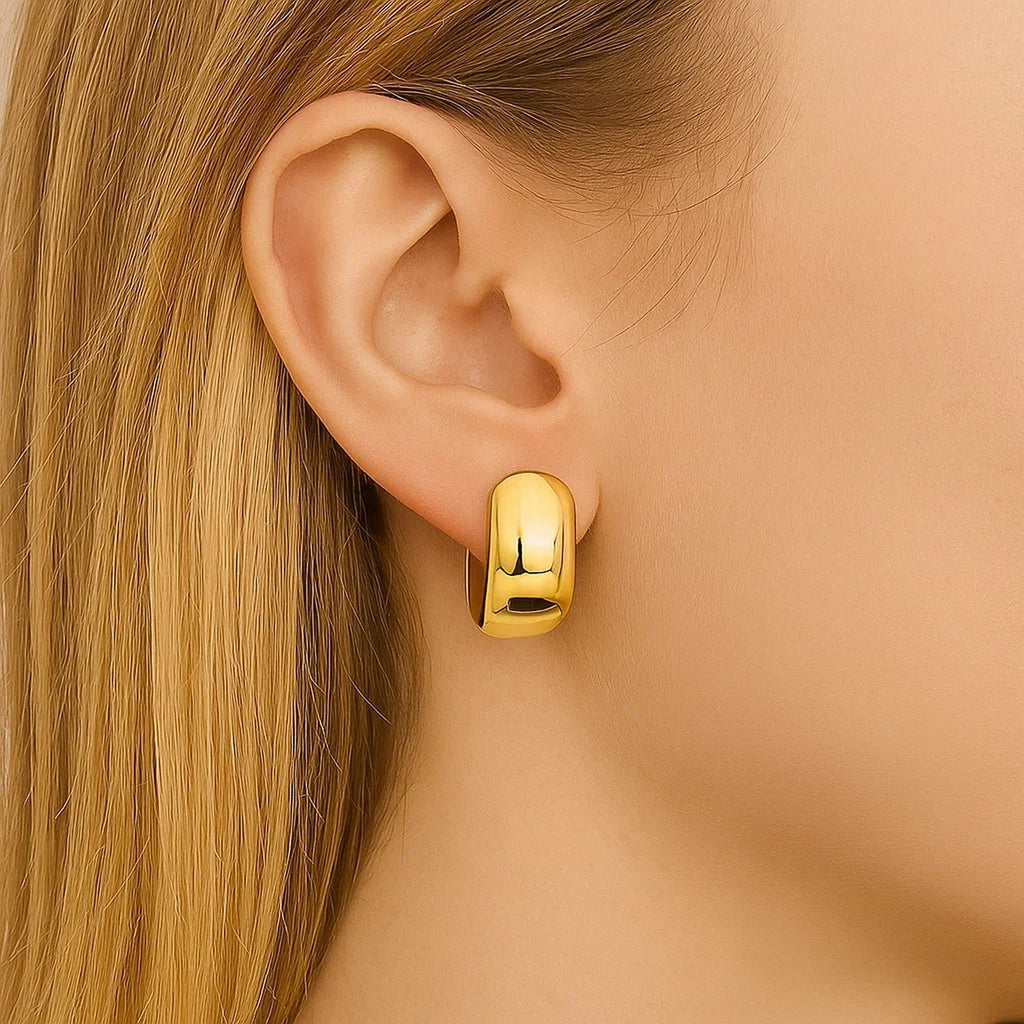 Wide Huggie Hoop in 14K Yellow Gold