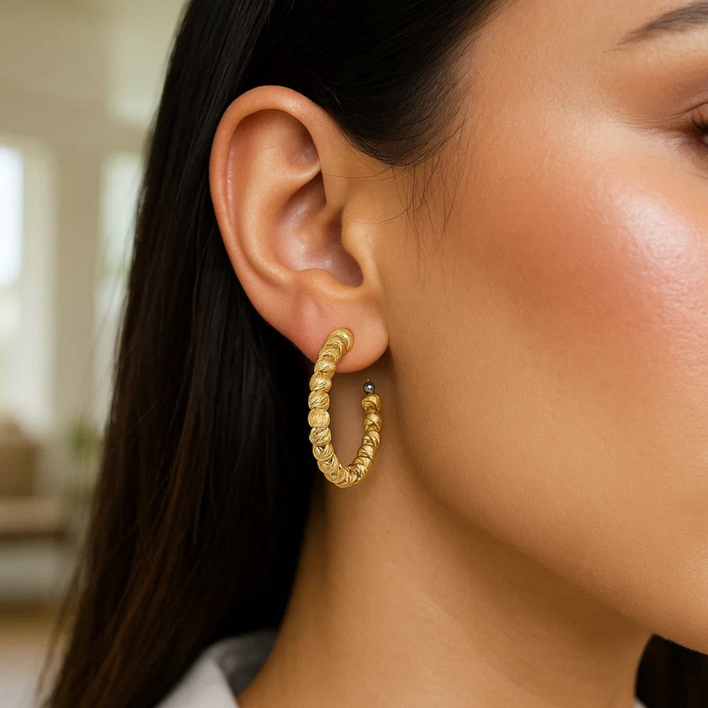 Bead Hoop in 14K Yellow Gold