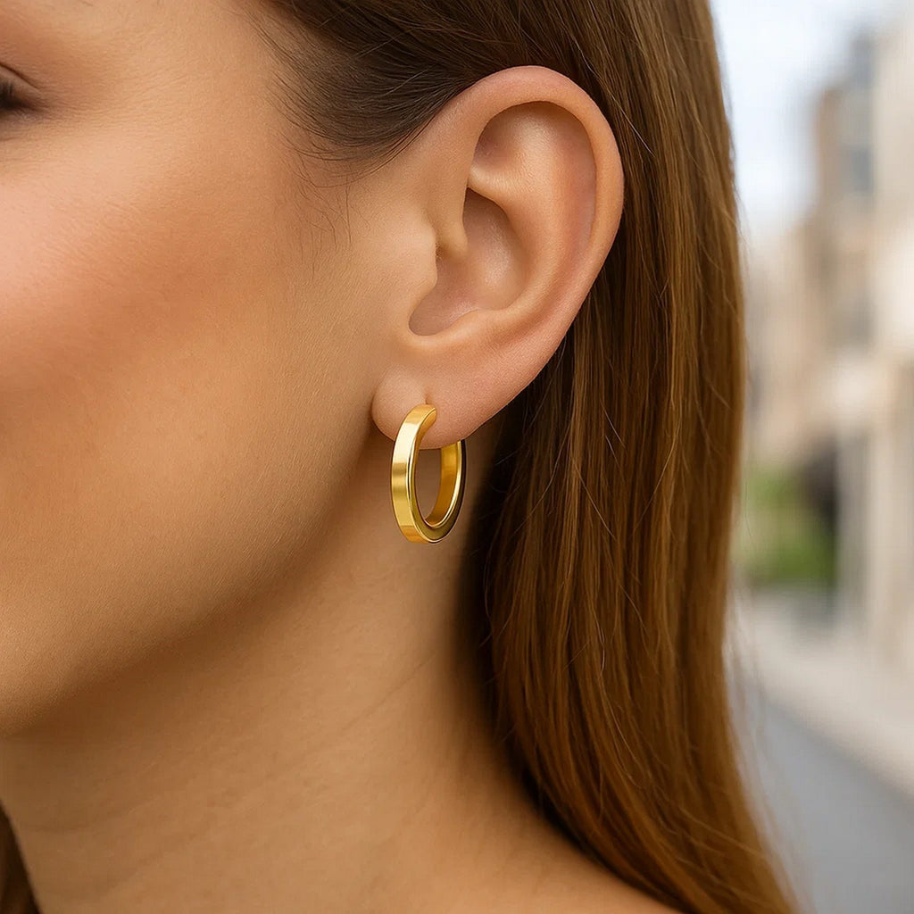 Square Tube Hoop in 14K Yellow Gold