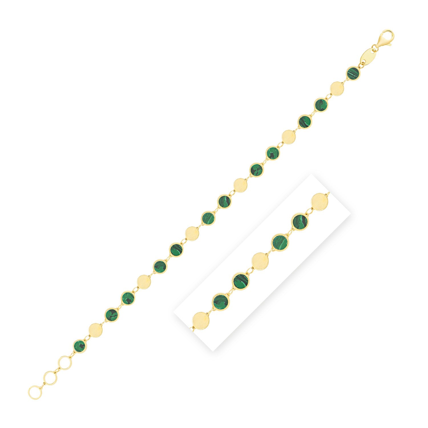 Malachite Gem Alternating in 14KT Yellow Gold
