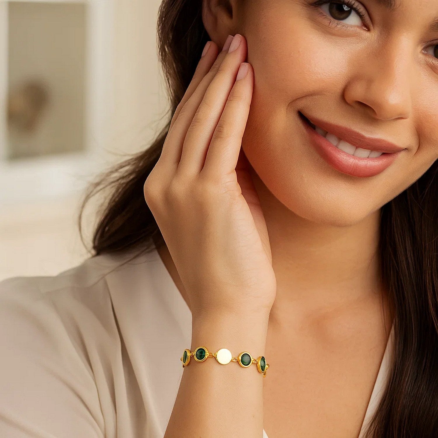 Malachite Gem Alternating in 14KT Yellow Gold