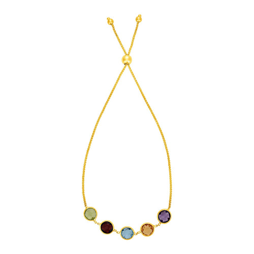 Adjustable with Multicolored Round Gemstones in 14KT Yellow Gold