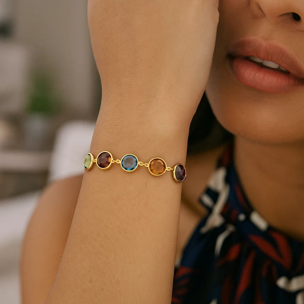 Adjustable with Multicolored Round Gemstones in 14KT Yellow Gold