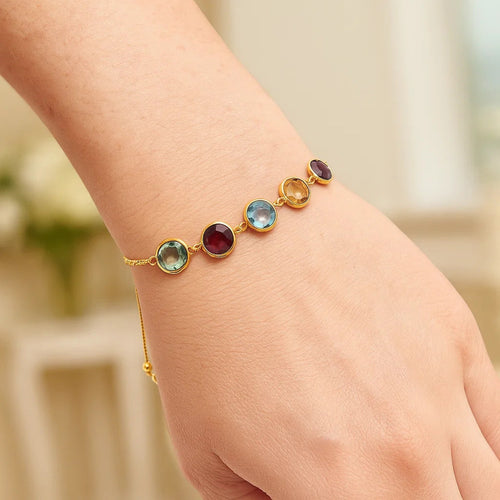 Adjustable with Multicolored Round Gemstones in 14KT Yellow Gold