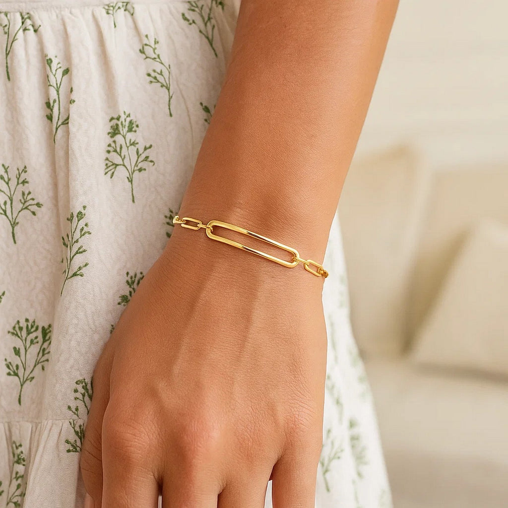 High Polish Open Curved Paperclip in 14KT Yellow Gold