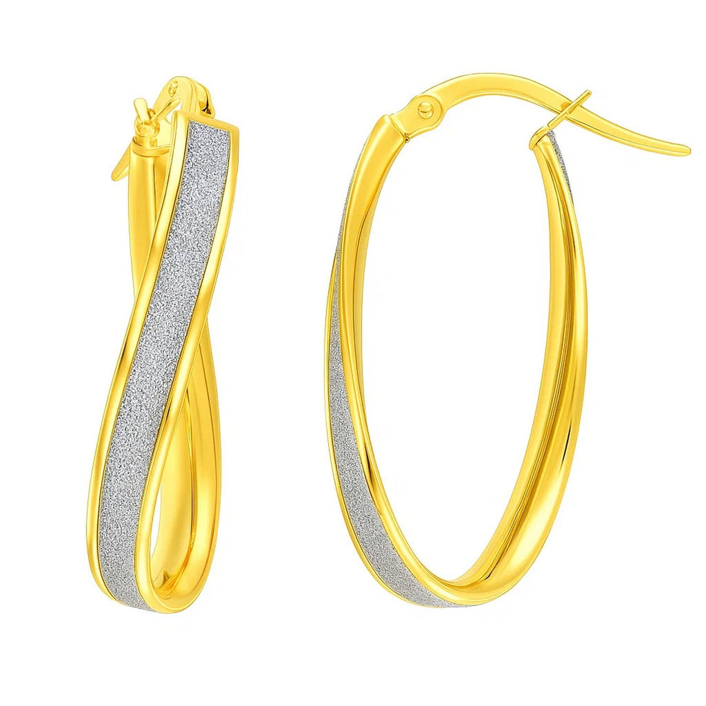 Oval Hoop Twist Glittery in 14K Two-Tone Gold
