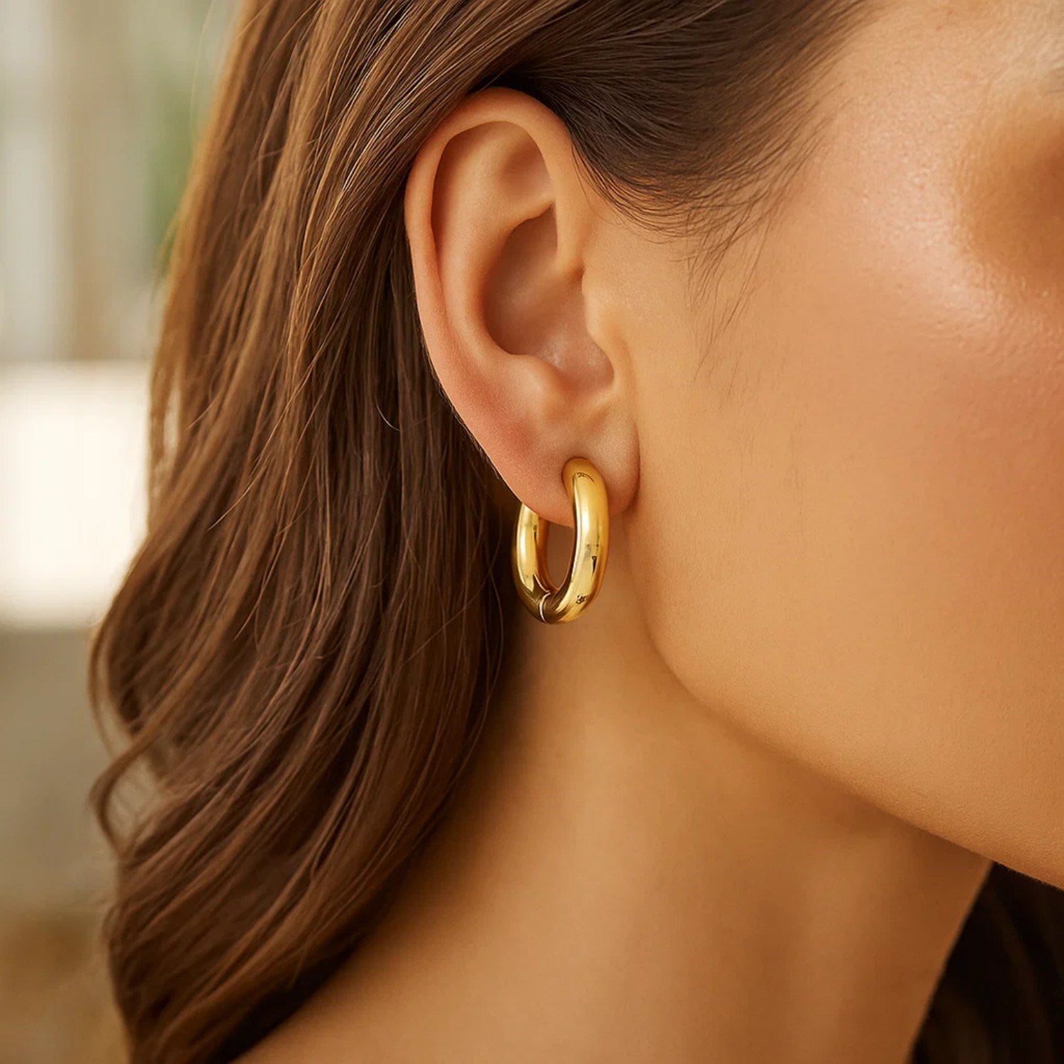 Medium Round Electroform Hoop in 14K Yellow Gold
