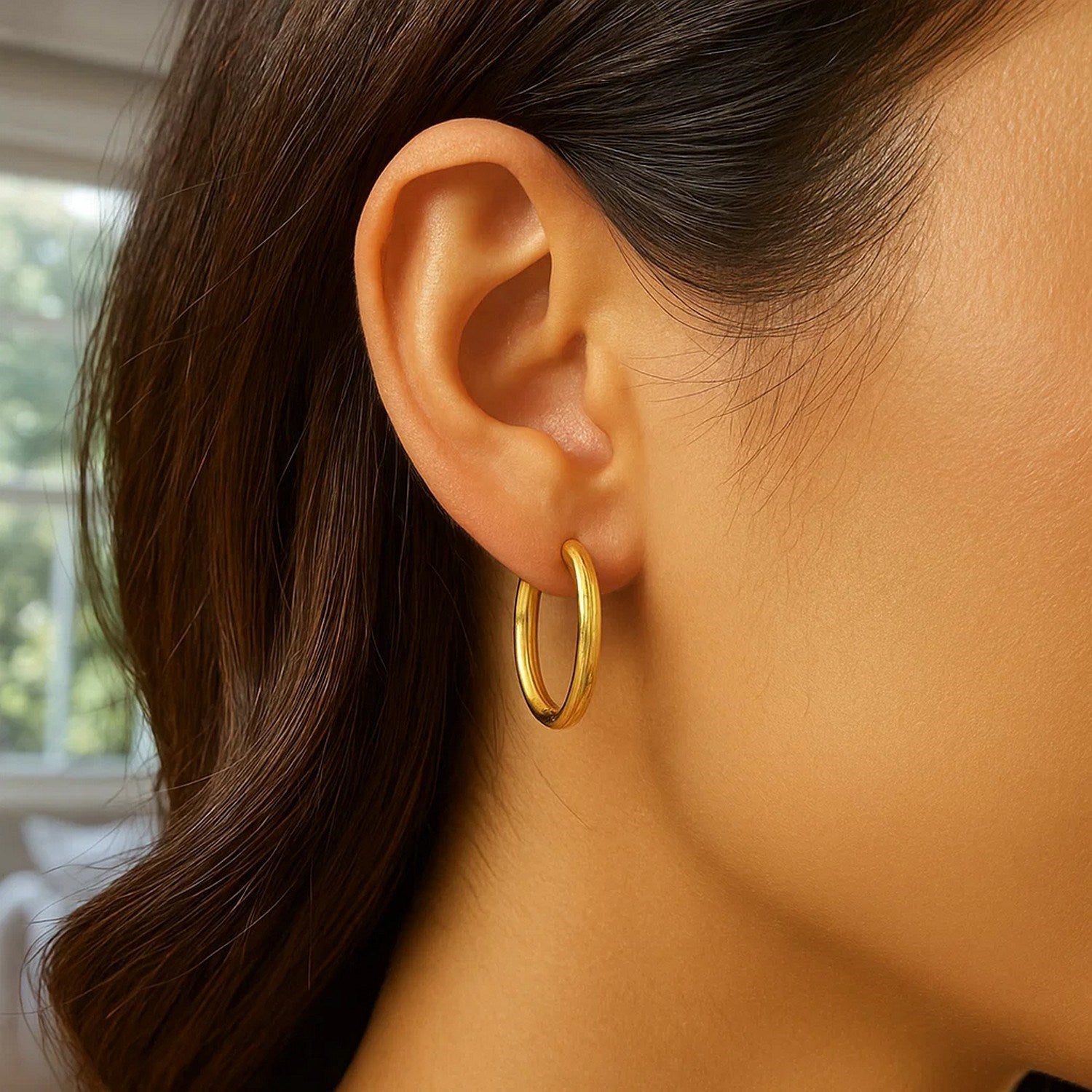 Endless Engraved Oval Hoop in 14K Yellow Gold