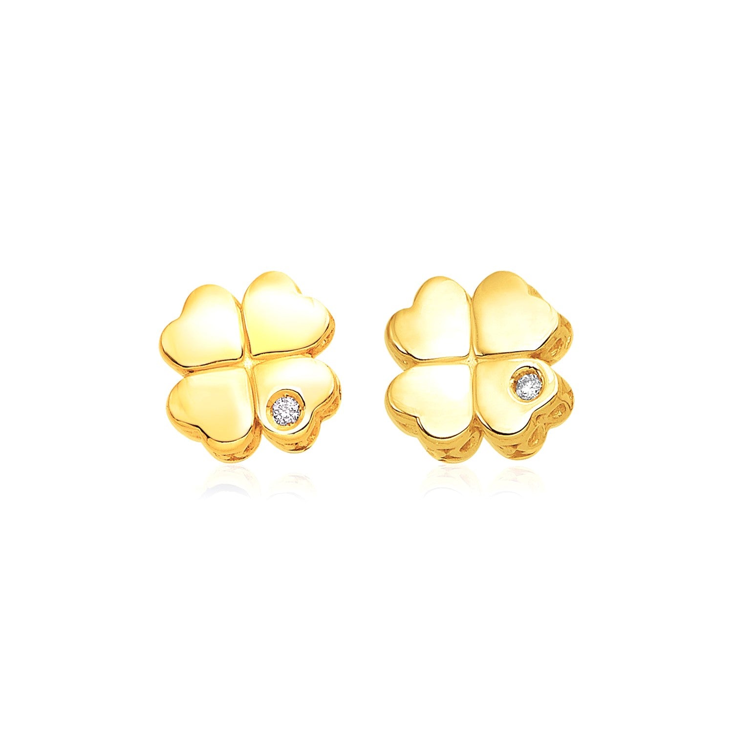 Polished Four Leaf Clover with Diamonds in 14K Yellow Gold