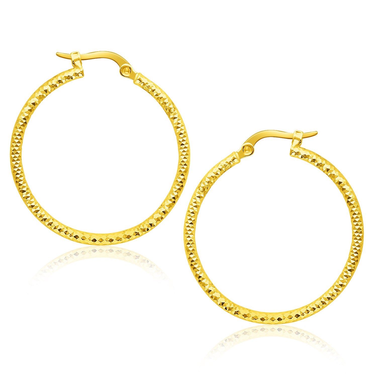 Tube Textured Round Hoop in 14K Yellow Gold