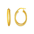 Two Part Textured Twisted Oval Hoop in 14K Yellow Gold