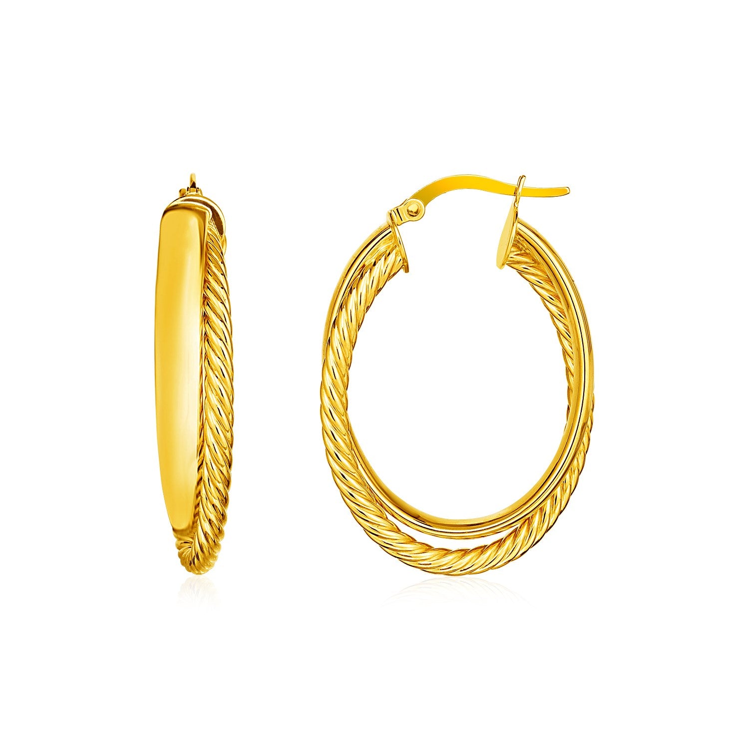 Two Part Textured Twisted Oval Hoop in 14K Yellow Gold