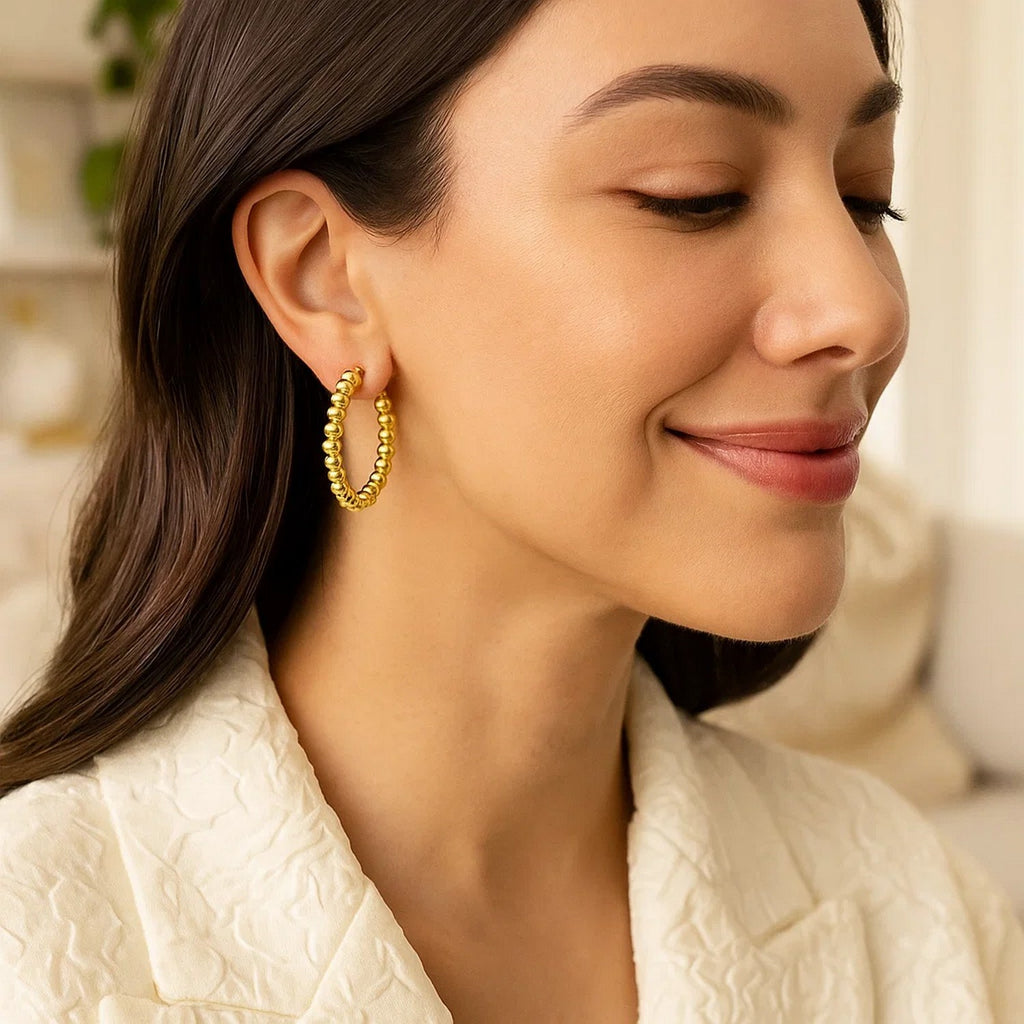 Polished Medium Bead Hoop in 14K Yellow Gold