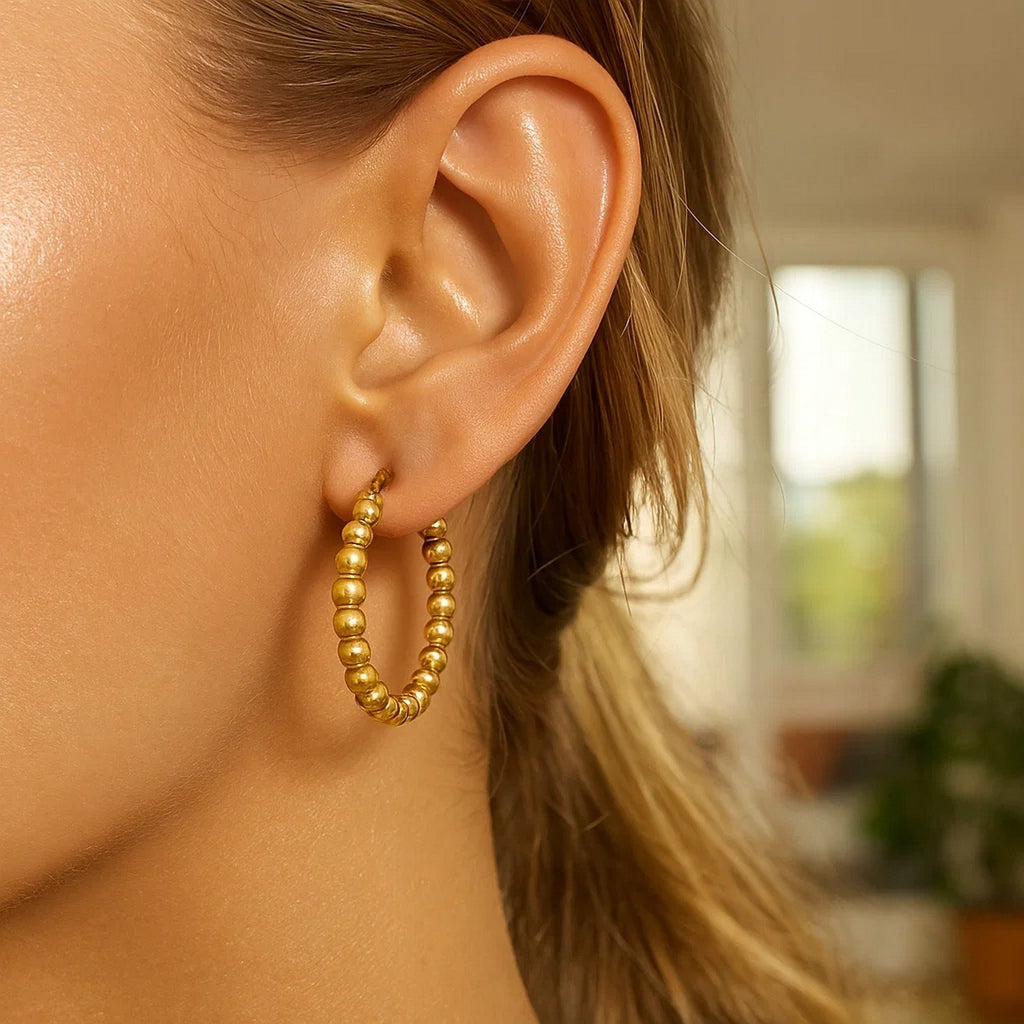 Polished Medium Bead Hoop in 14K Yellow Gold