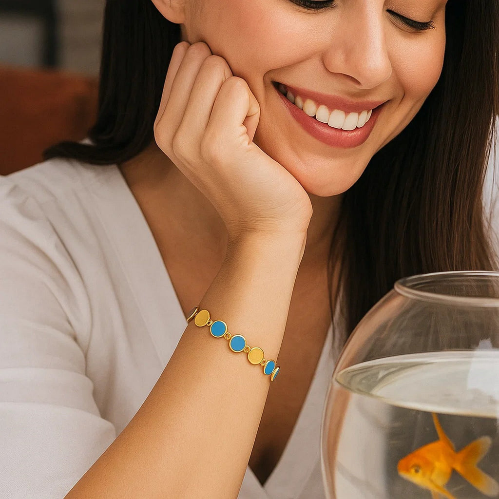 Turquoise Composite Gem Alternating in 14KT Yellow Gold