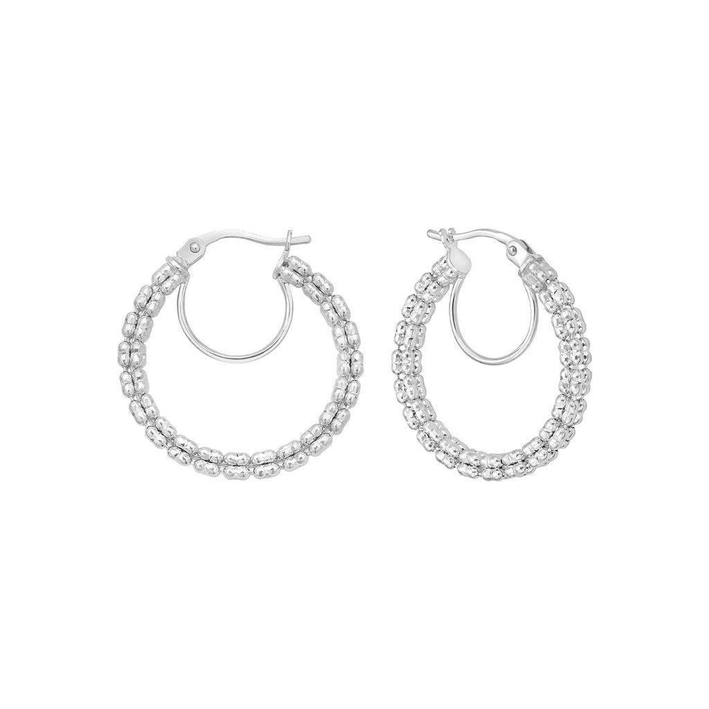 Ice Chain Round Hoops in 14K White Gold