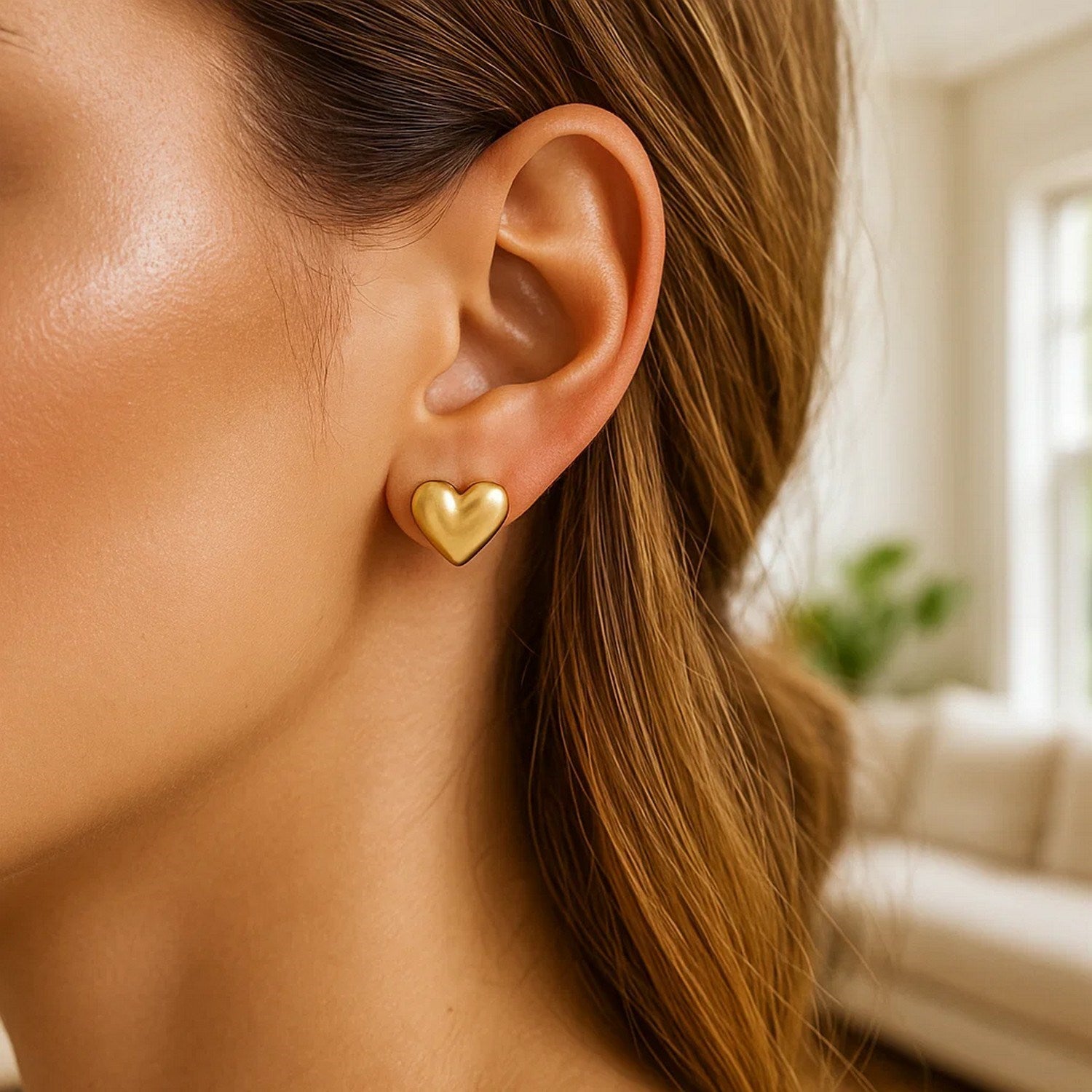 Puffed Heart Stud in 14K Yellow Gold