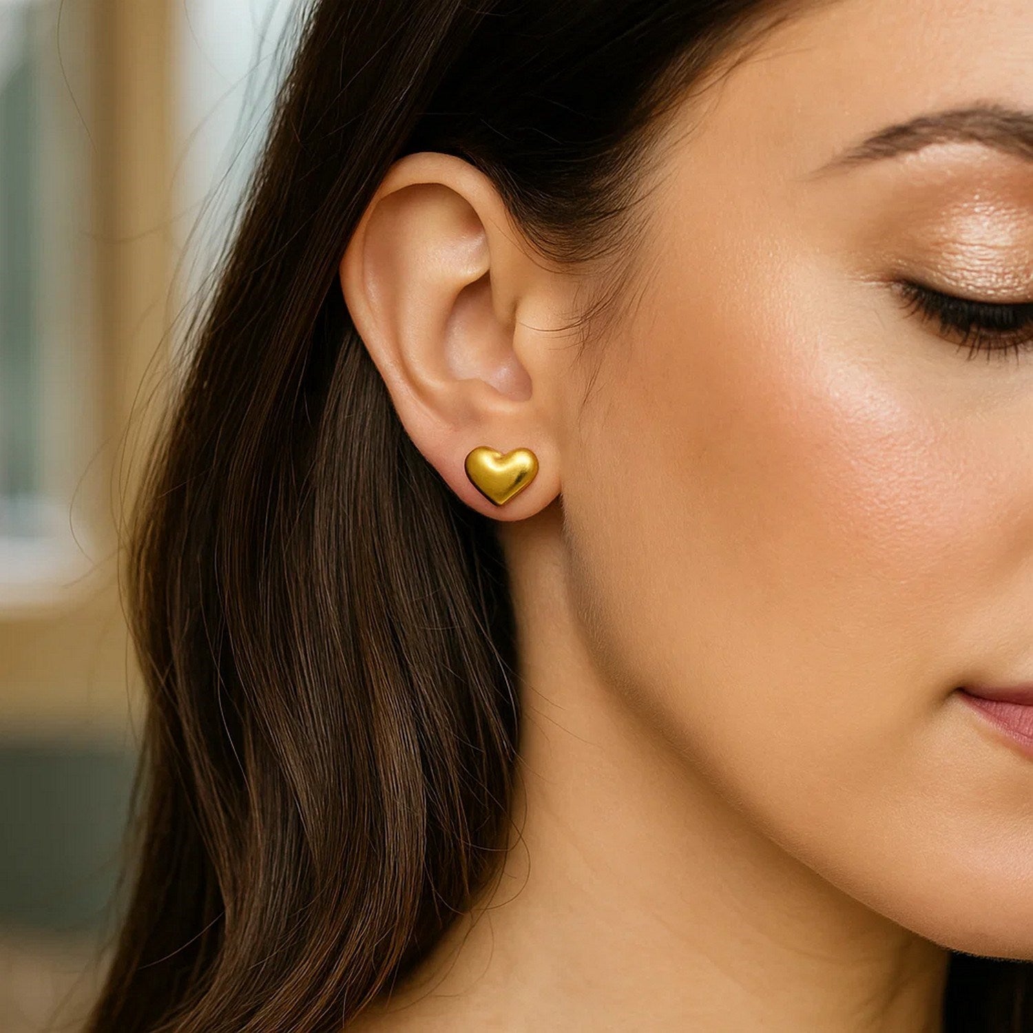Puffed Heart Stud in 14K Yellow Gold