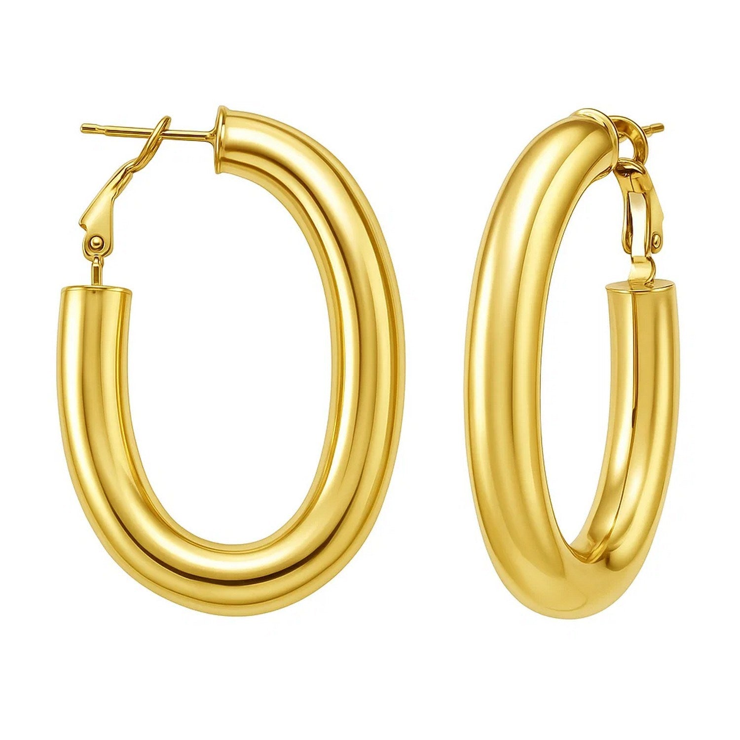 Oval Omega Hoops in 14K Yellow Gold