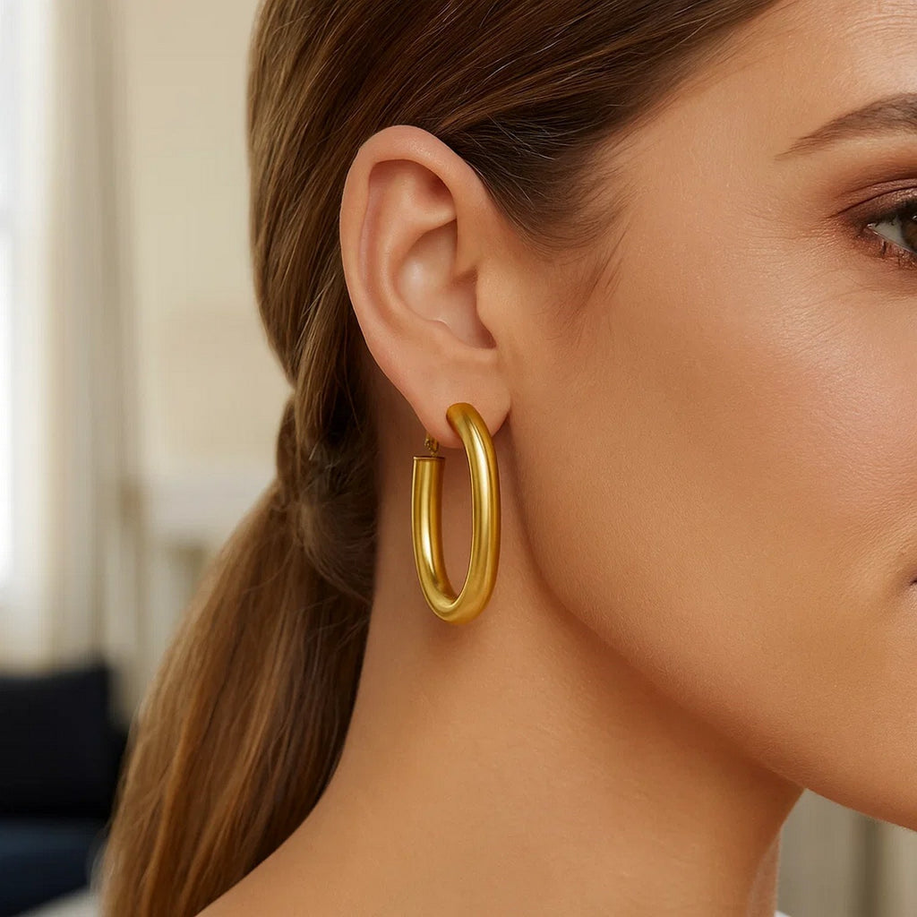 Oval Omega Hoops in 14K Yellow Gold