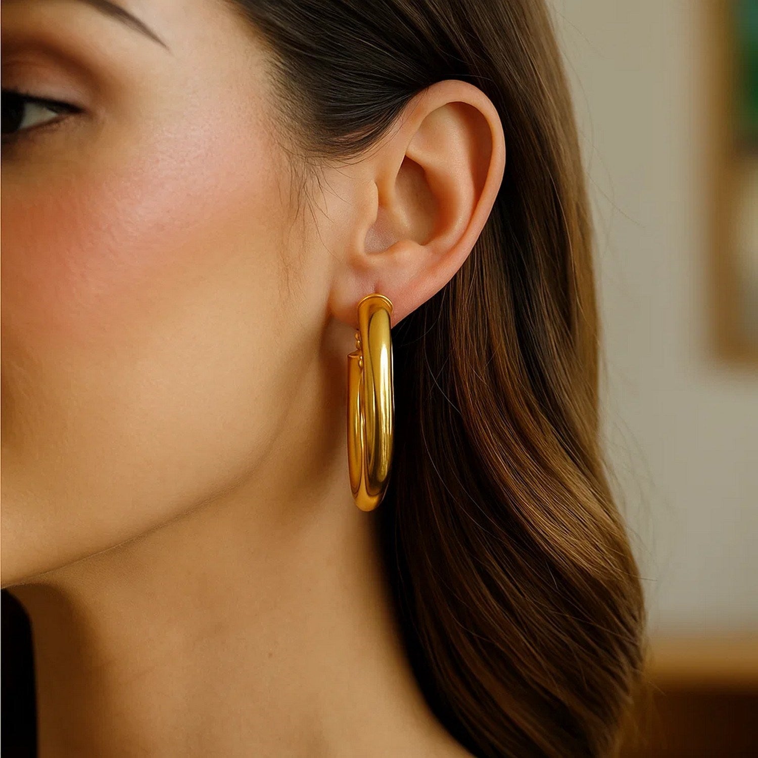 Oval Omega Hoops in 14K Yellow Gold