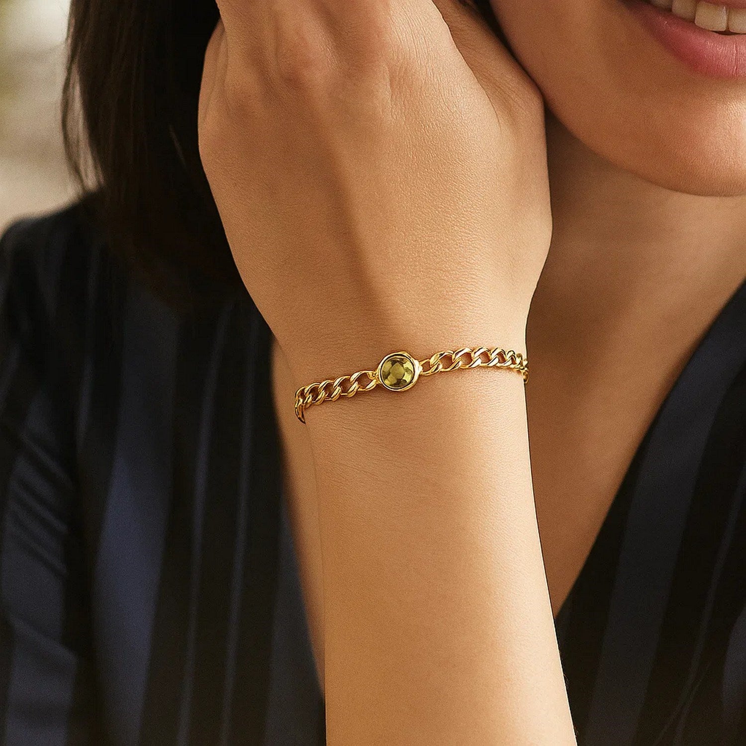 Peridot Curb Chain in 14KT Yellow Gold