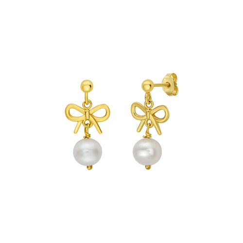 Bow and Freshwater Pearl Drop in 14K Yellow Gold