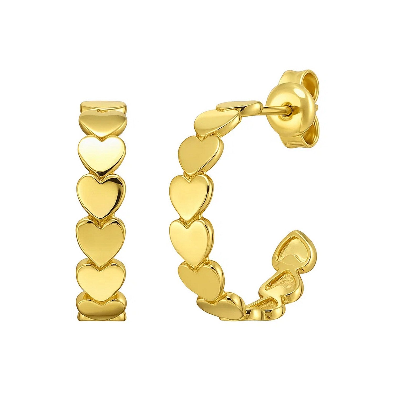 Heart Row C Hoop in 14K Yellow Gold