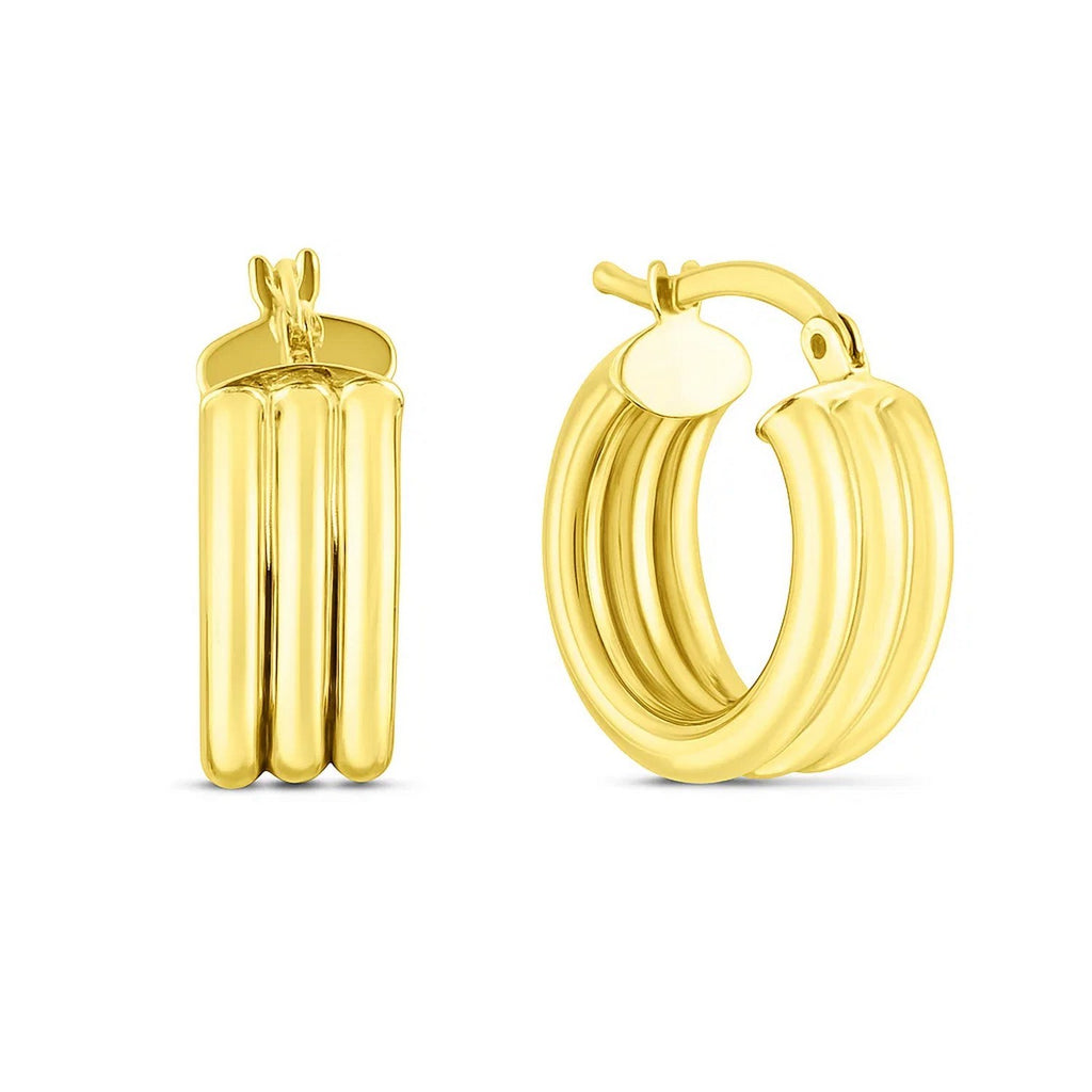 Small Triple Row Round Hoop in 14K Yellow Gold