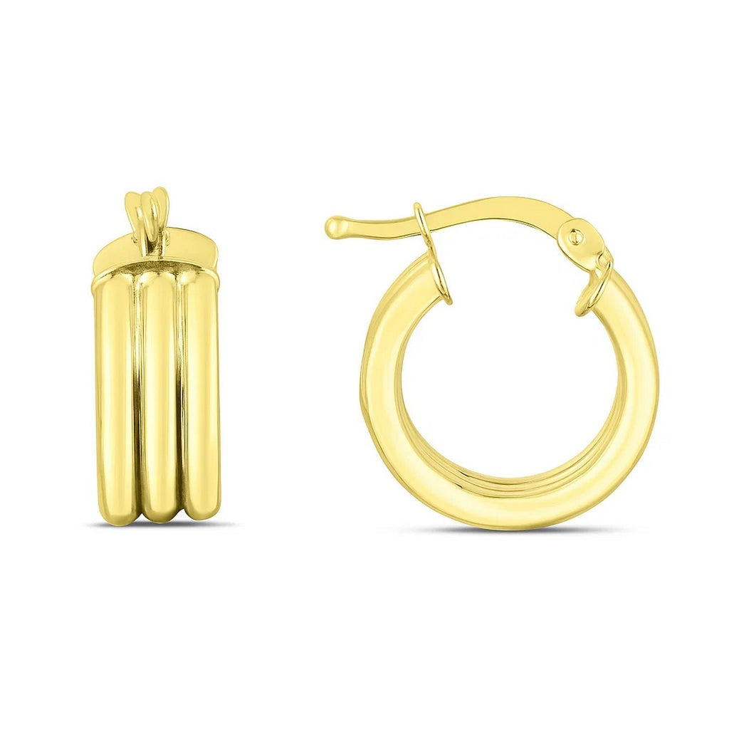 Small Triple Row Round Hoop in 14K Yellow Gold