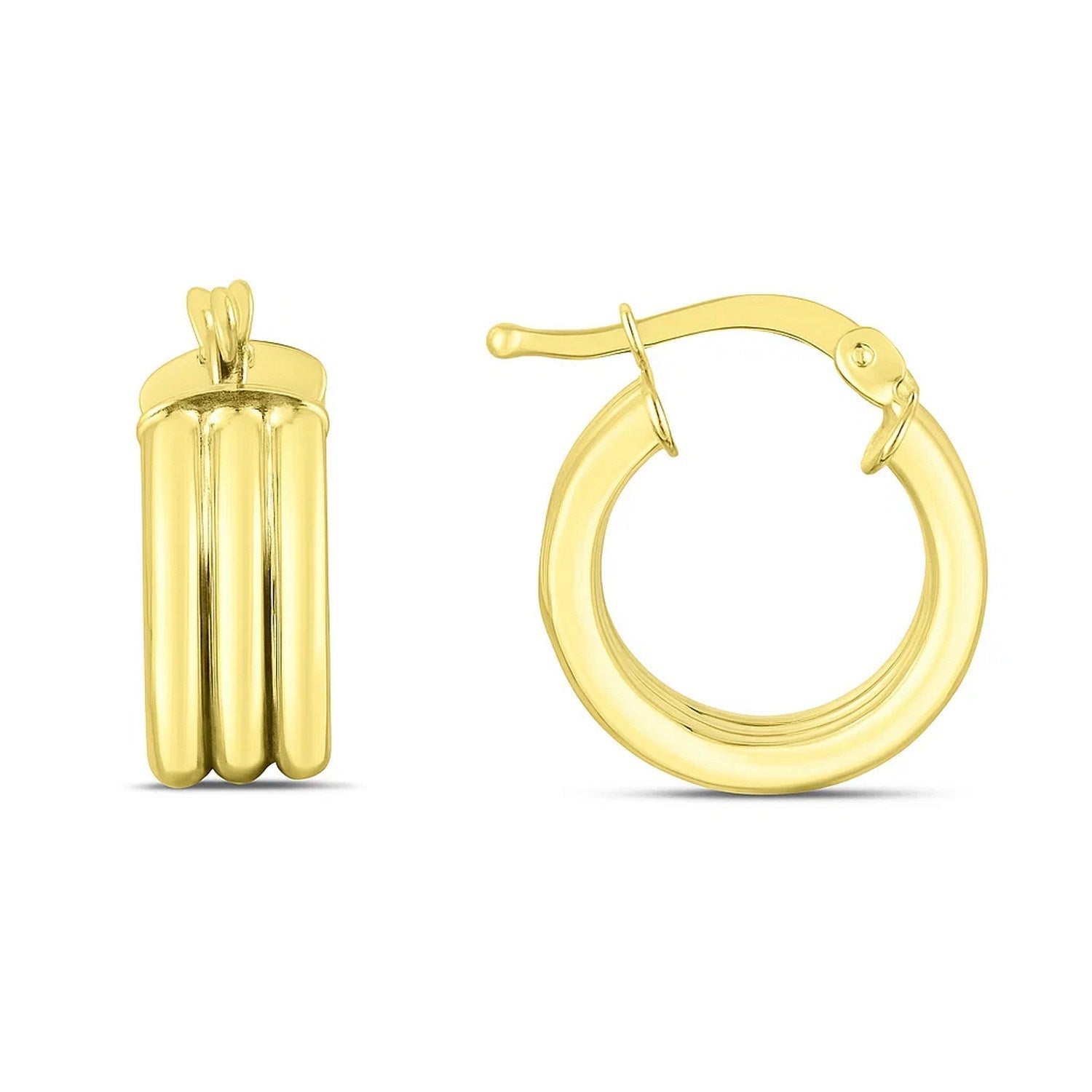 Small Triple Row Round Hoop in 14K Yellow Gold