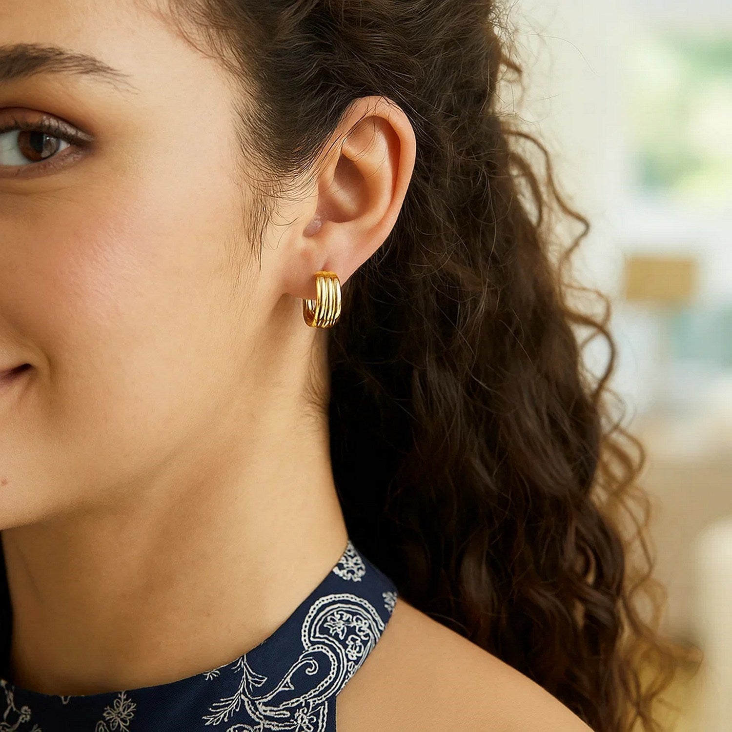 Small Triple Row Round Hoop in 14K Yellow Gold